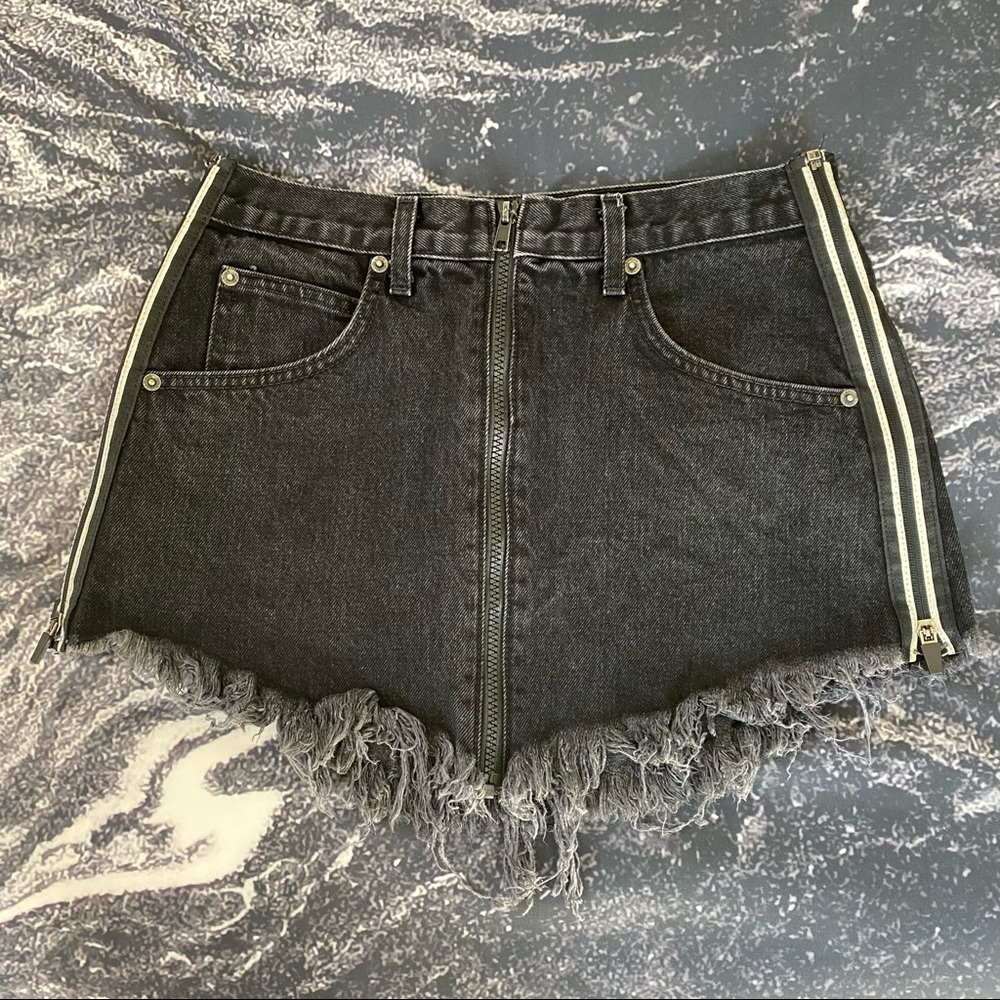 Carmar Beatrice Zip Front Side Reflective Tape Black Denim Mini Skirt 4/27